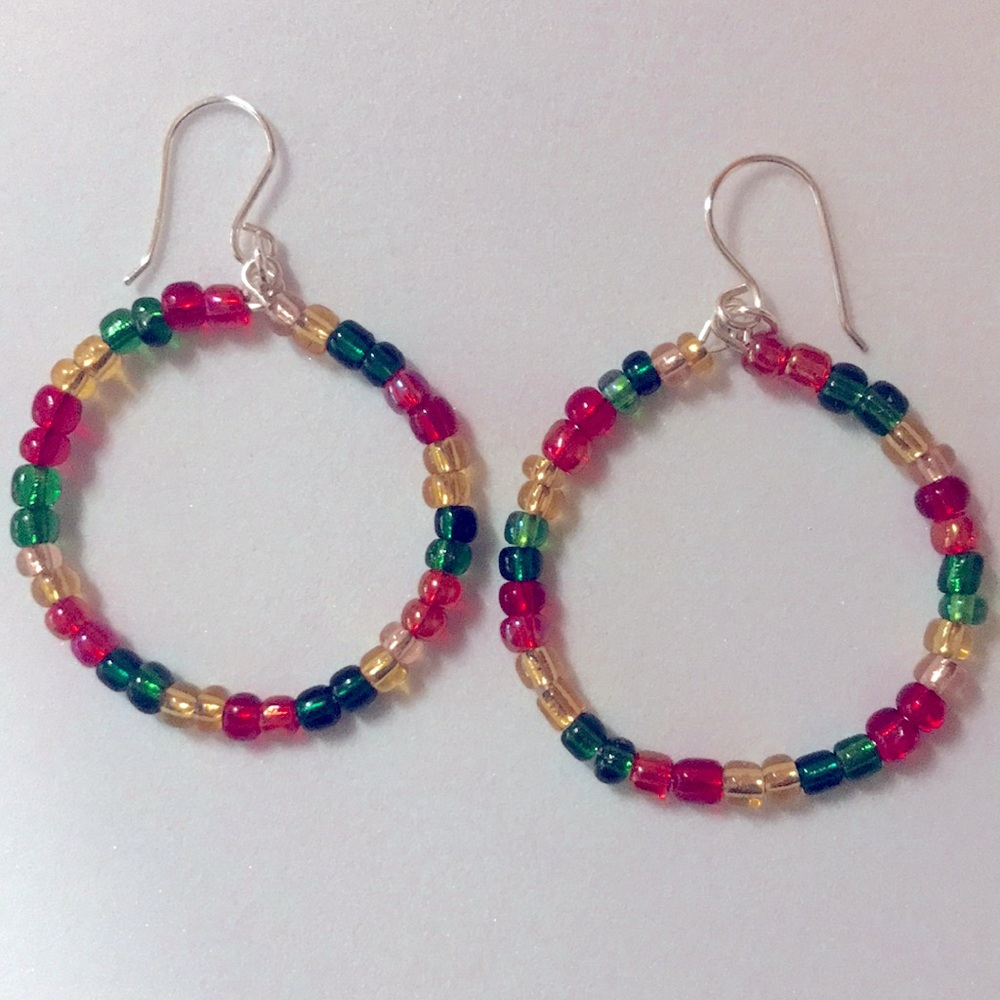 Beaded Hoop Earrings, Holidays Spirit